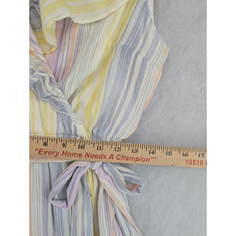 Lauren Conrad Small Pastel Striped Ruffle Faux Wrap Dress Sleeveless Mini V-Neck - Picture 8 of 9